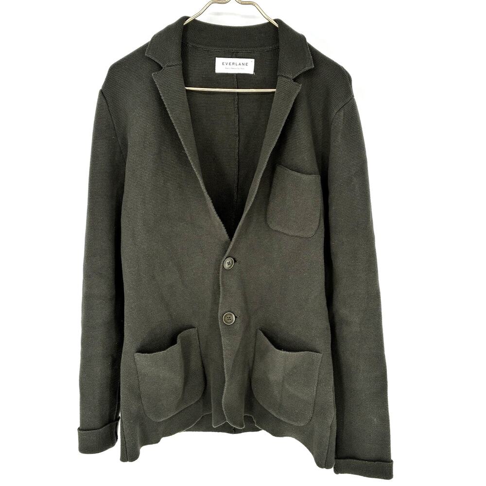 Everlane Knit Blazer Womens M Olive Green 2 Button Cardigan Jacket Patch Pockets